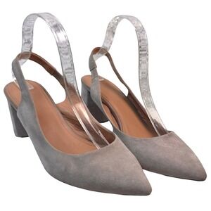 Lewit‎ Heel Pumps Shoes Women Size 9 Gray Suede Pointed Toe Block Slingback